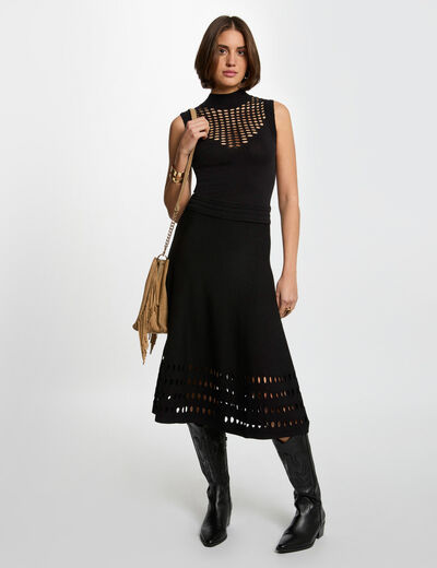 Robe tricot longue ajustée noir femme