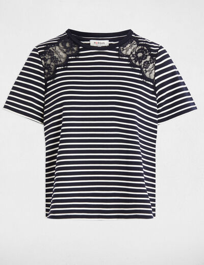 T-shirt manches courtes rayé bleu marine femme