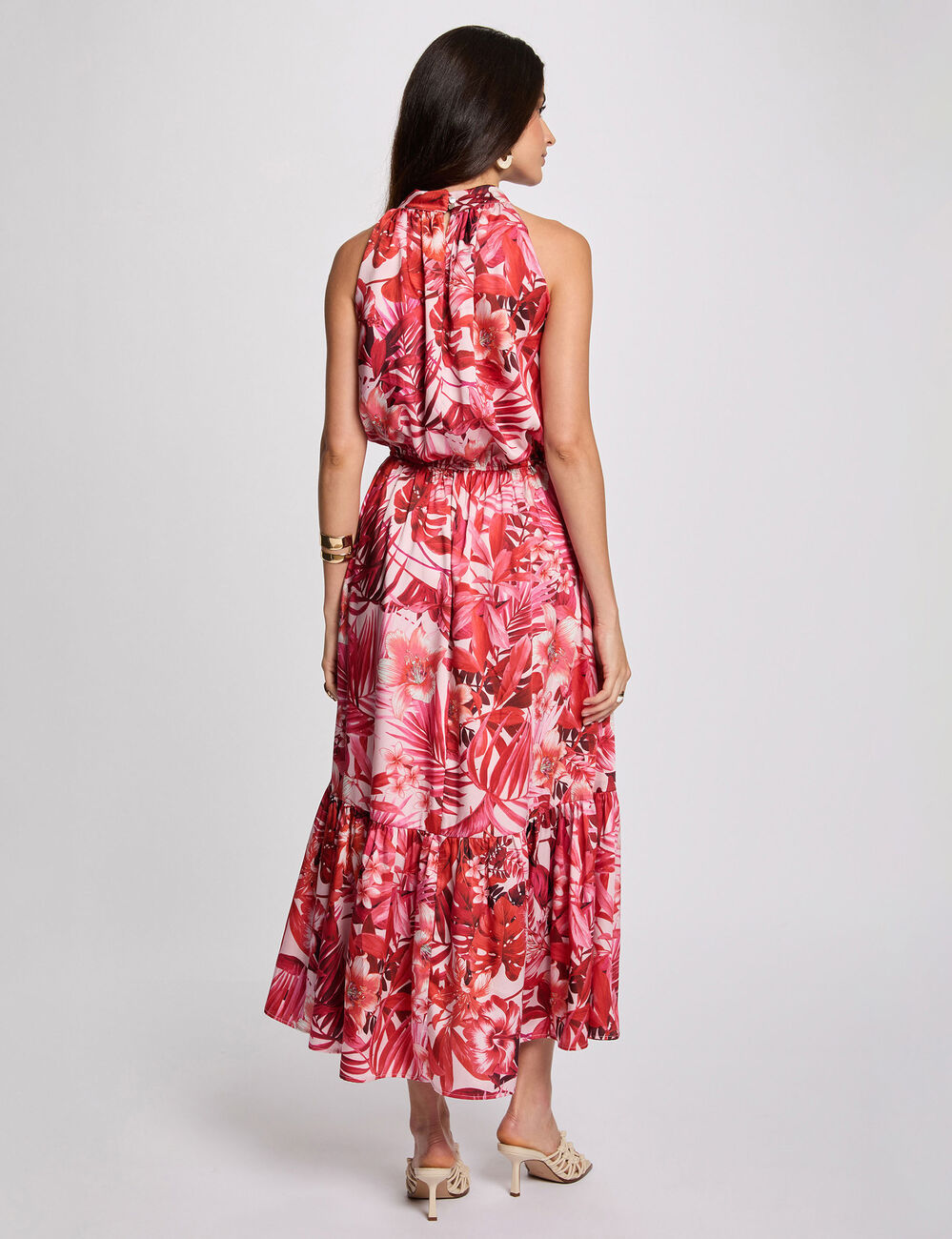Robe satinée col montant multicolore femme