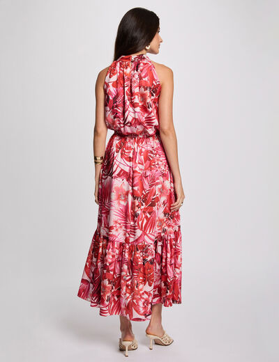 Robe satinée col montant multicolore femme