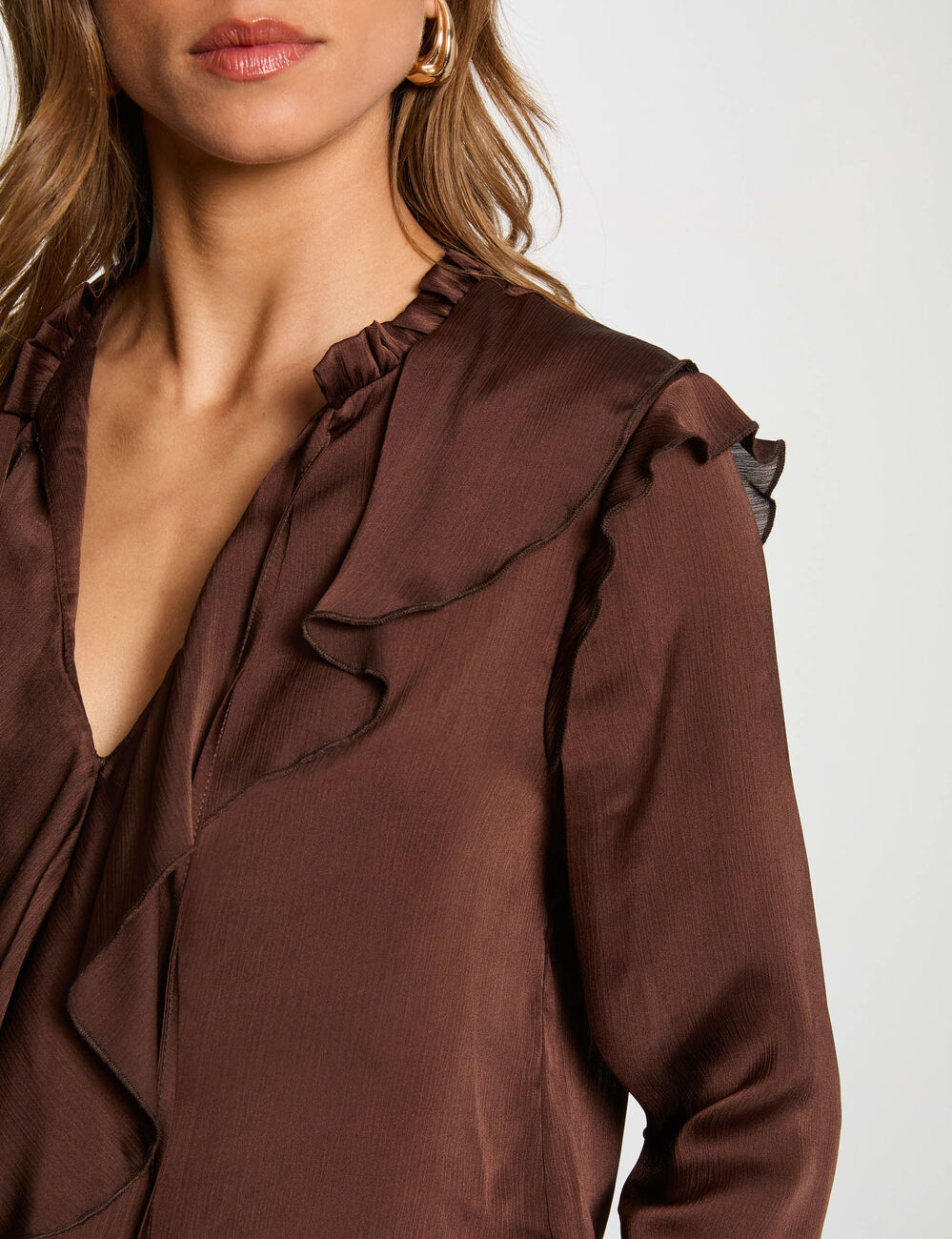 Blouse manches longues marron fonc� femme