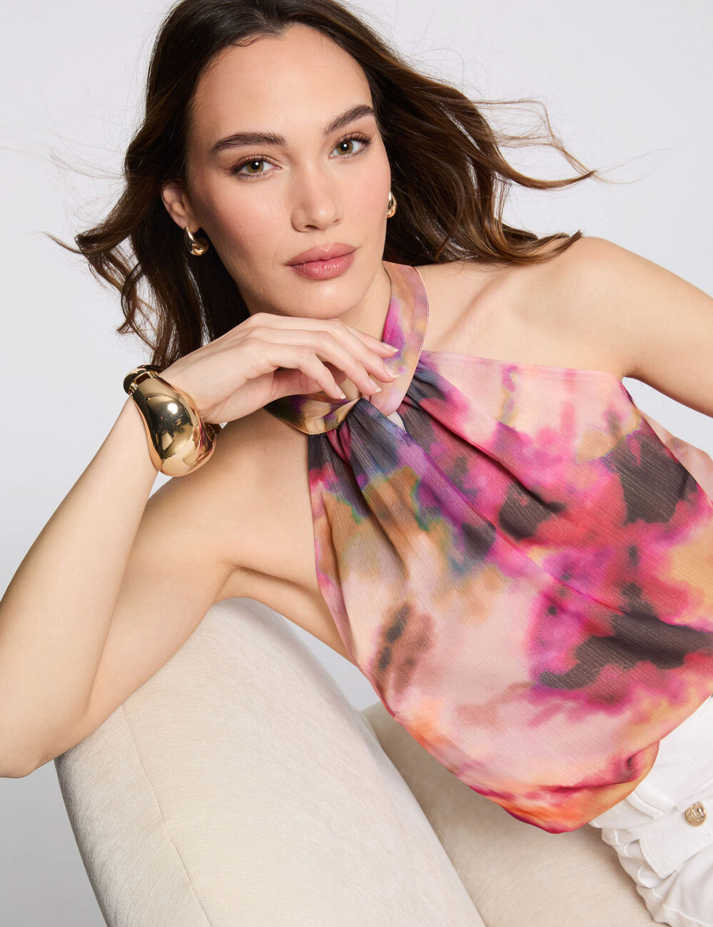 Blouse sans manches imprimée multicolore femme