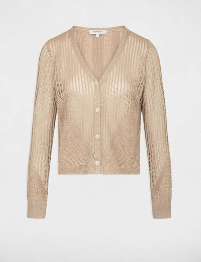 Gilet manches longues ajouré jaune or femme