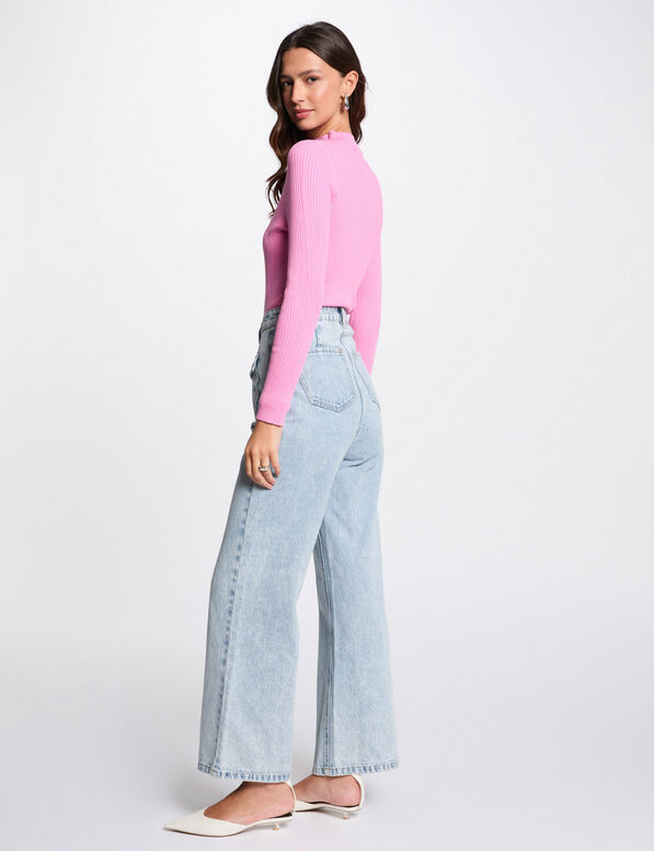 pullover mit hohem kragen gerippt rosa damen Pullover mit hohem Kragen, gerippt rosa damen