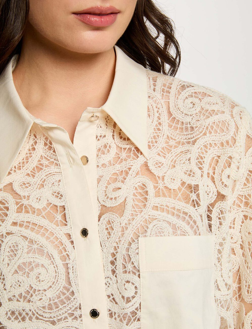 Chemise dentelle manches longues creme femme