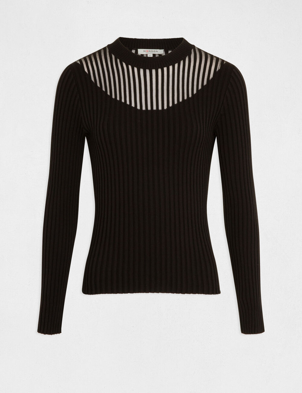 Pull manches longues col montant noir femme