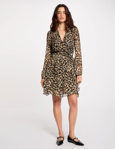 Robe courte ajustée imprimée multicolore femme
