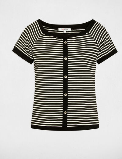 Gestreiftes Bardot-T-Shirt weiss damen
