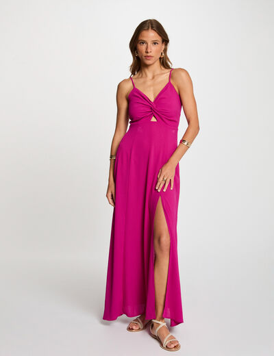 Robe longue droite fendue violet femme