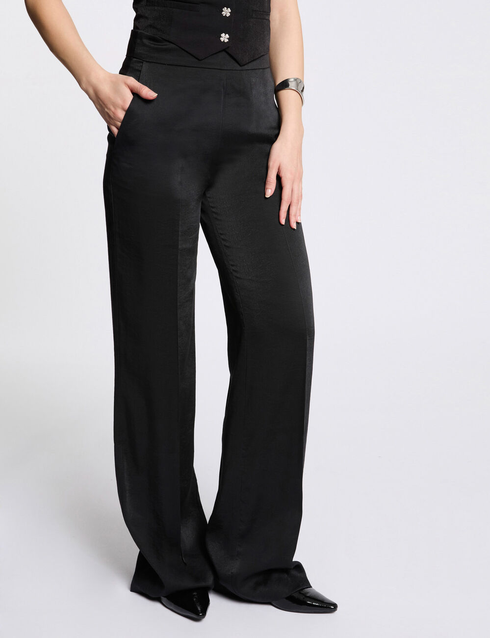 Pantalon large fluide noir femme