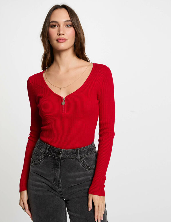 Langarm-Pullover mit Rippenstrick rot damen
