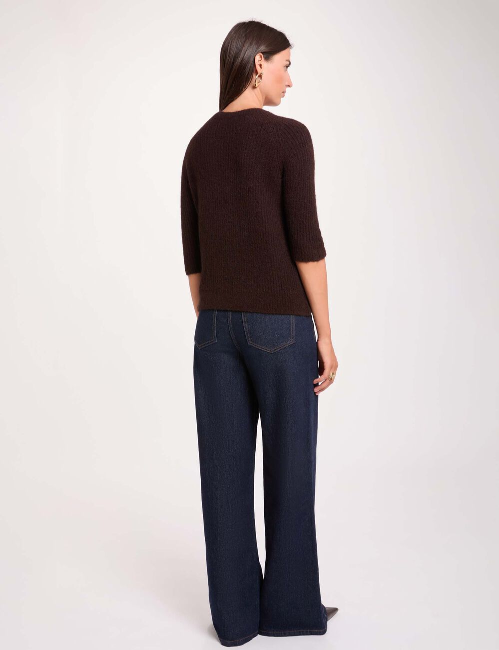 Flauschiger Strickpullover dunkelbraun damen