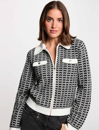 Jacquard-Jacke mit Fischgr&auml;tmuster schwarz damen