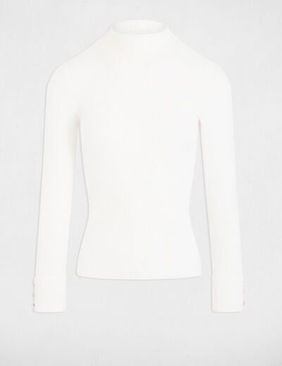 Pull manches longues maille duveteuse ivoire femme