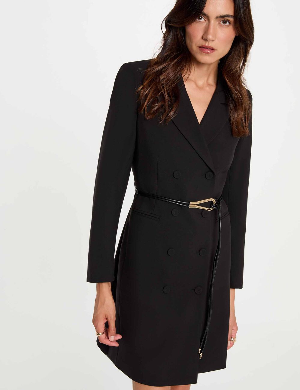 Kurzes Kleid mit Reverskragen schwarz damen