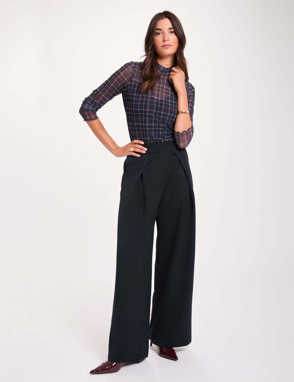Weite Hose mit Falten marineblau damen