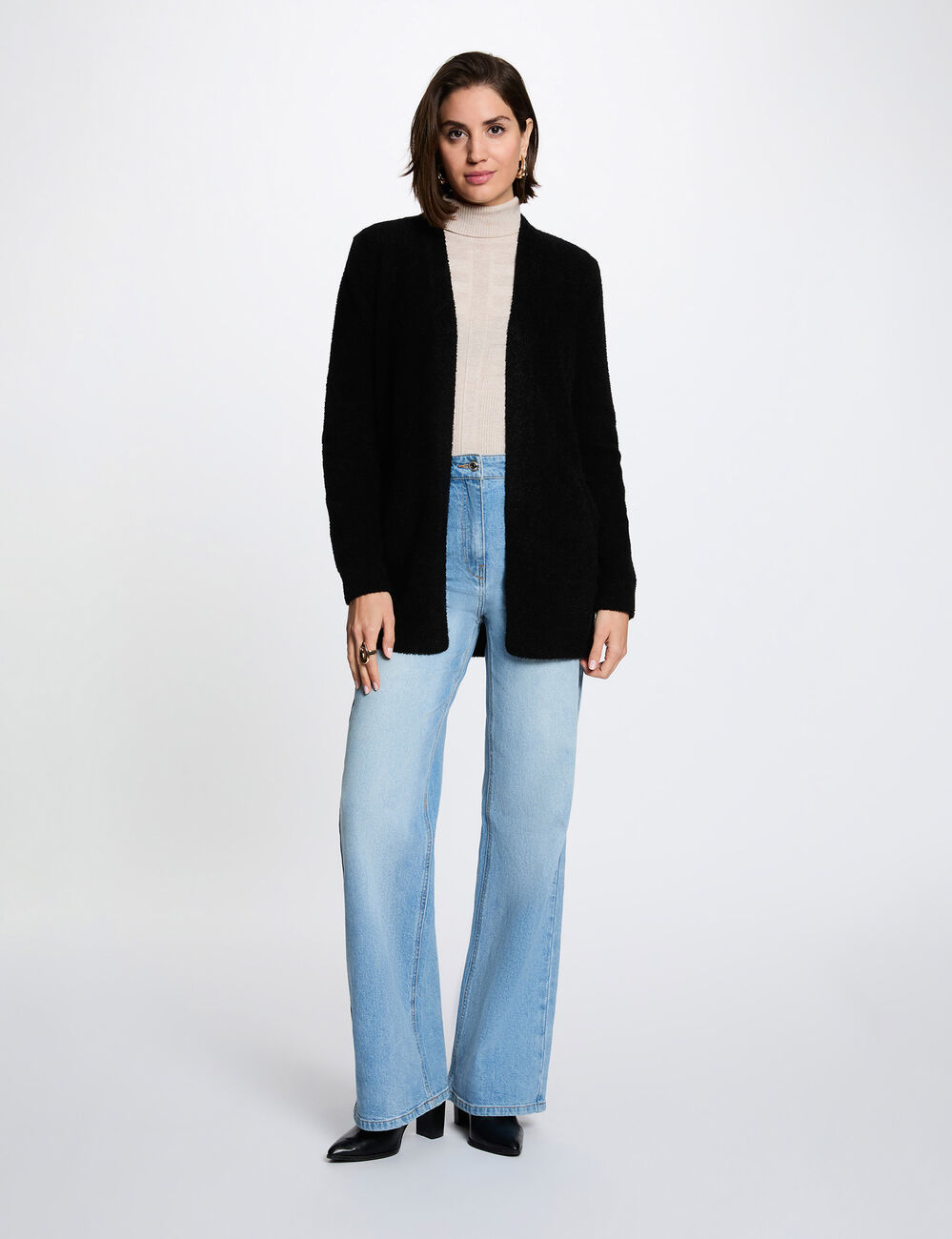 Gilet long col v noir femme