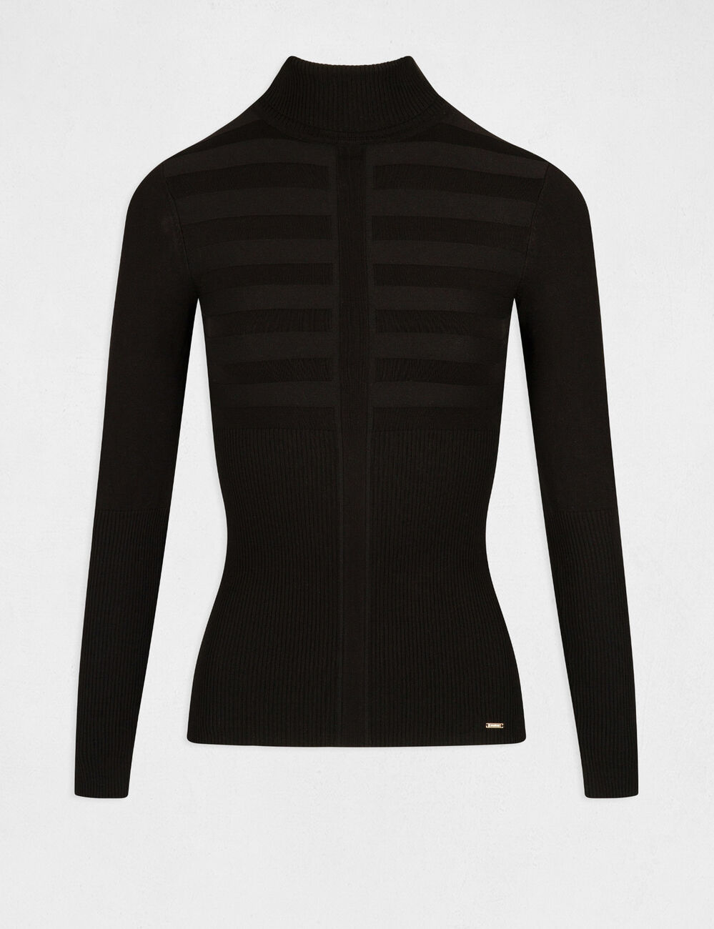 Pull manches longues col roulé noir femme