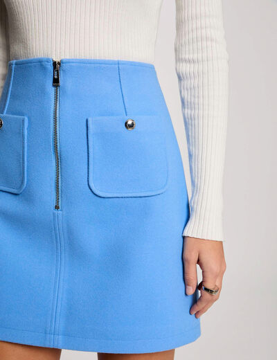 Jupe courte zippée bleu femme