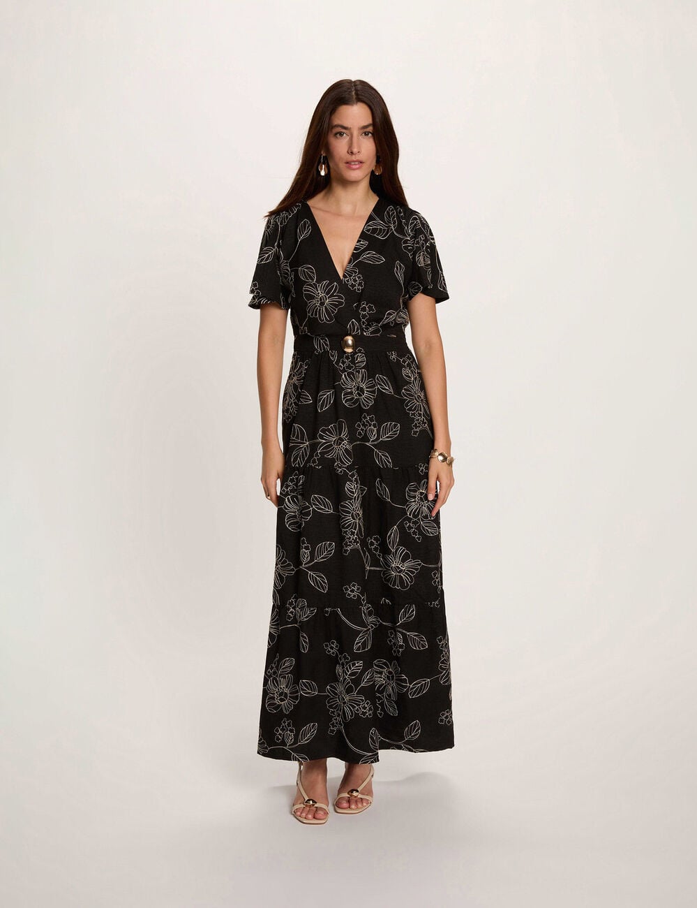 Robe longue broderie multicolore femme