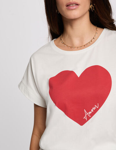 Gerades T-Shirt mit Schriftzug weiss damen