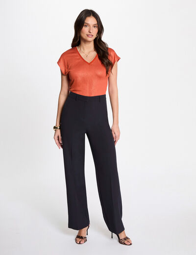 Pantalon droit à pinces bleu marine femme