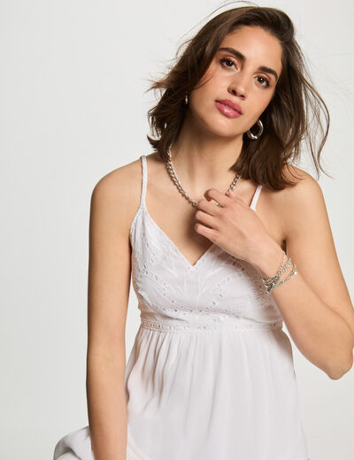 Langes, fließendes Kleid mit Stickerei weiss damen