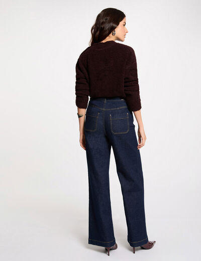 Pull col montant et boutons prune femme