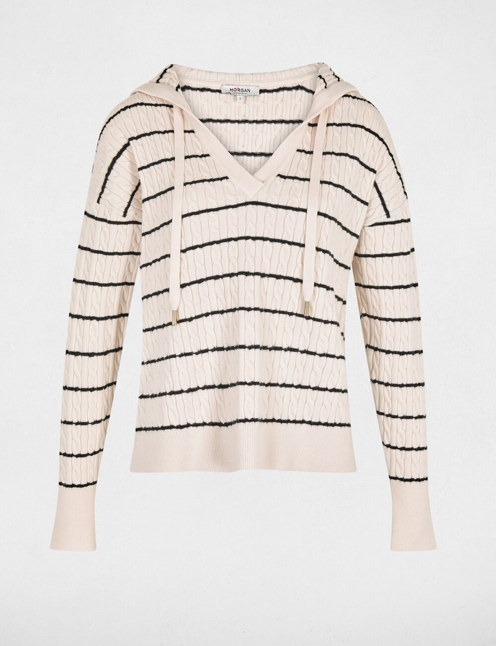 Pull capuche ray&eacute; blanc femme