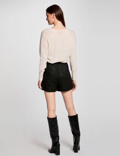 Short ajusté tweed noir femme