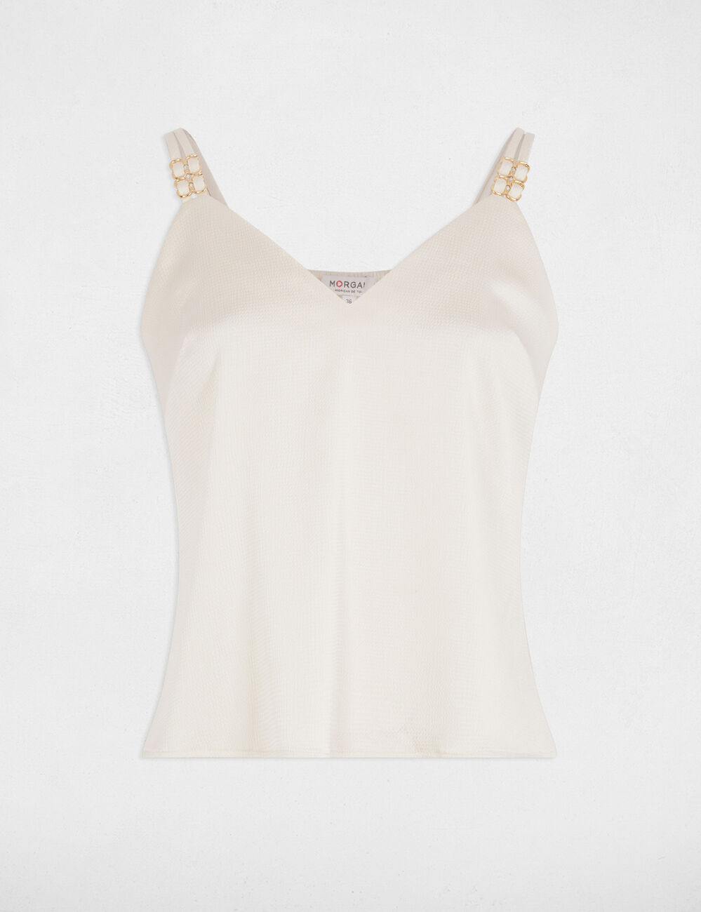 Top satin à bretelles ivoire femme