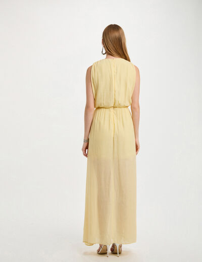 Robe longue droite jaune pastel femme