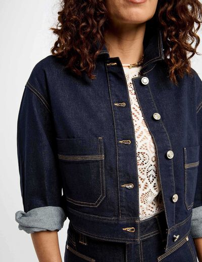 Blouson court en jean denim brut femme