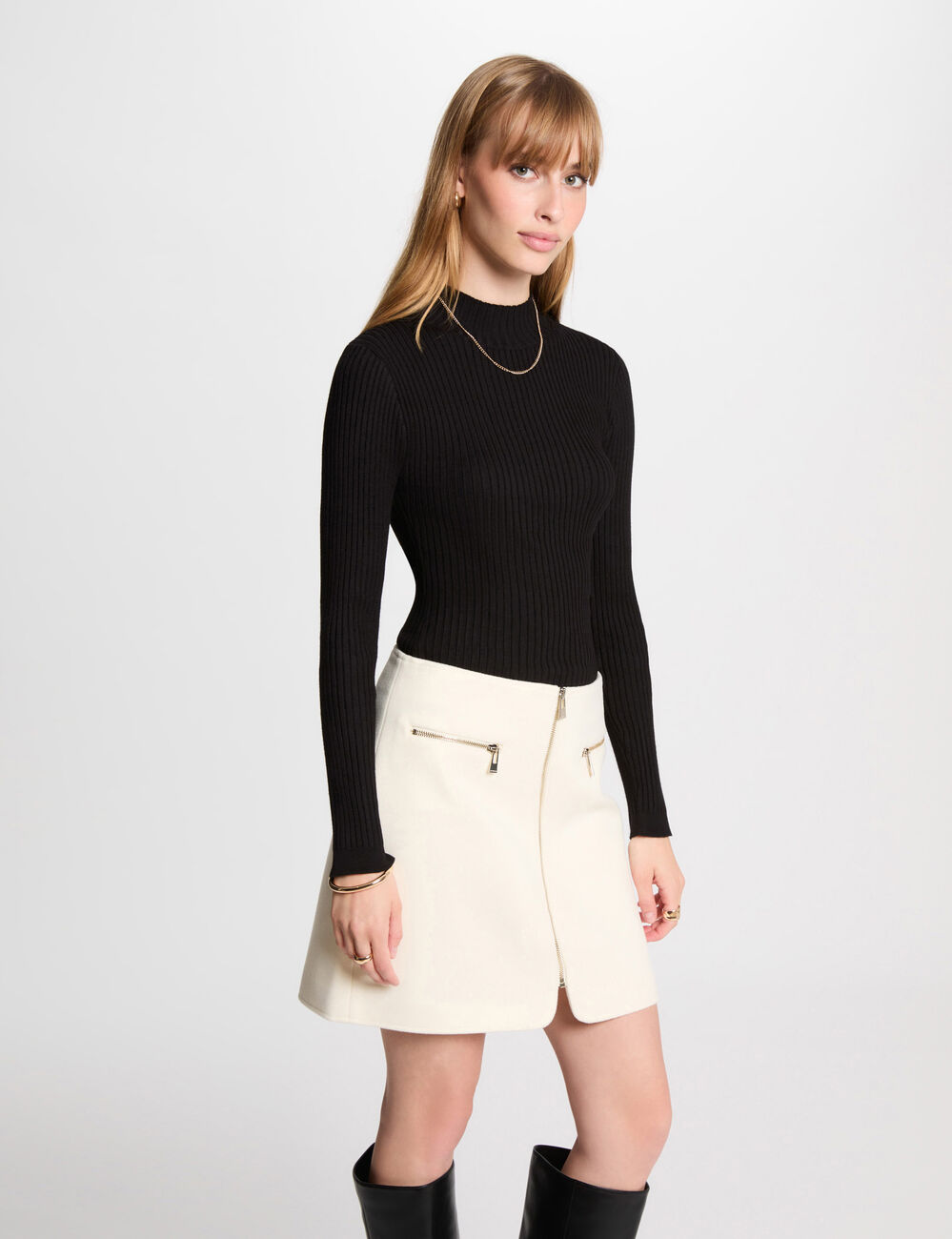 Gerader Rock mit Reissverschluss weiss damen