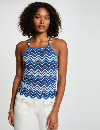 Top aus Mesh mit Druck elektrisch blau damen