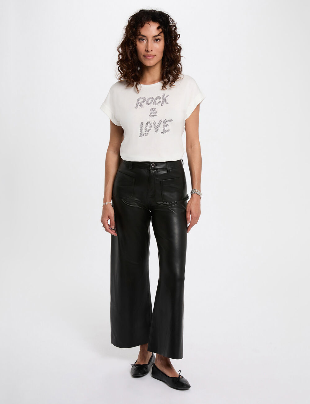 T-shirt court strass blanc femme