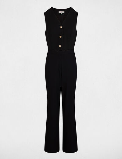 Langer Jumpsuit mit V-Ausschnitt schwarz damen