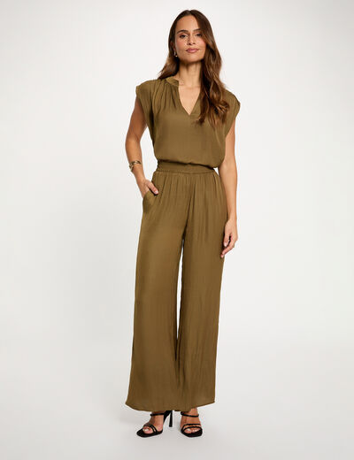 Pantalon large fluide vert kaki femme