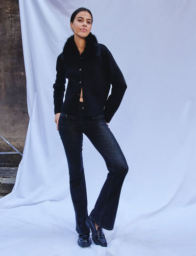 Jean bootcut boutons denim noir femme
