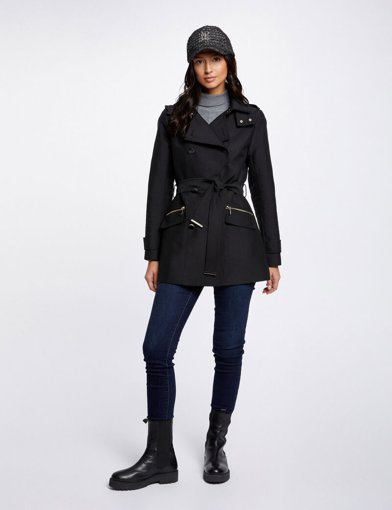 trenchcoat mit gurtel und kapuze schwarz damen Trenchcoat mit Gürtel und Kapuze schwarz damen