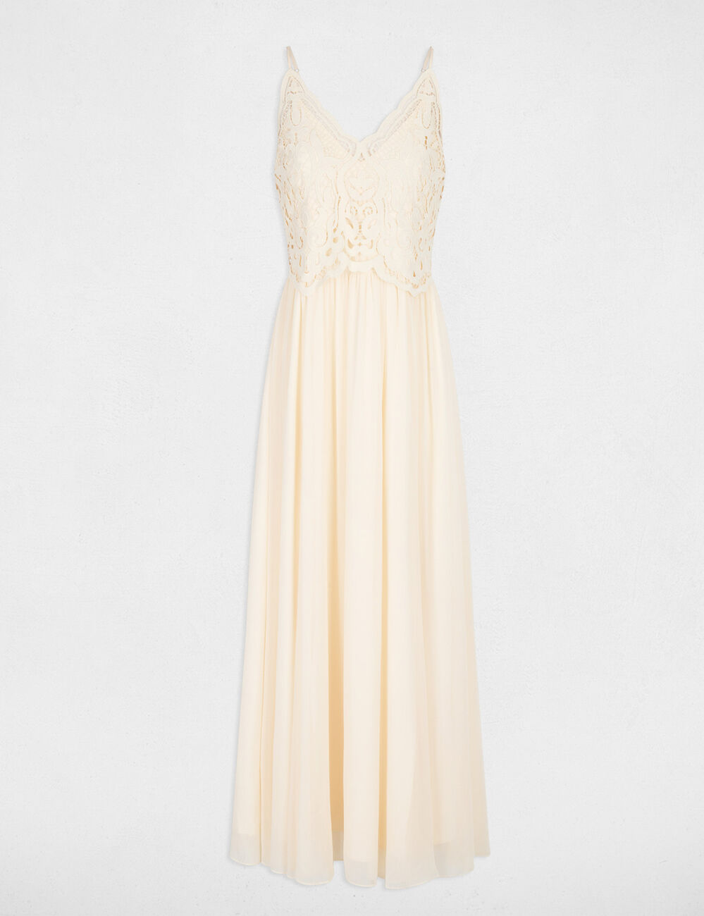 Langes Kleid aus Spitze creme damen