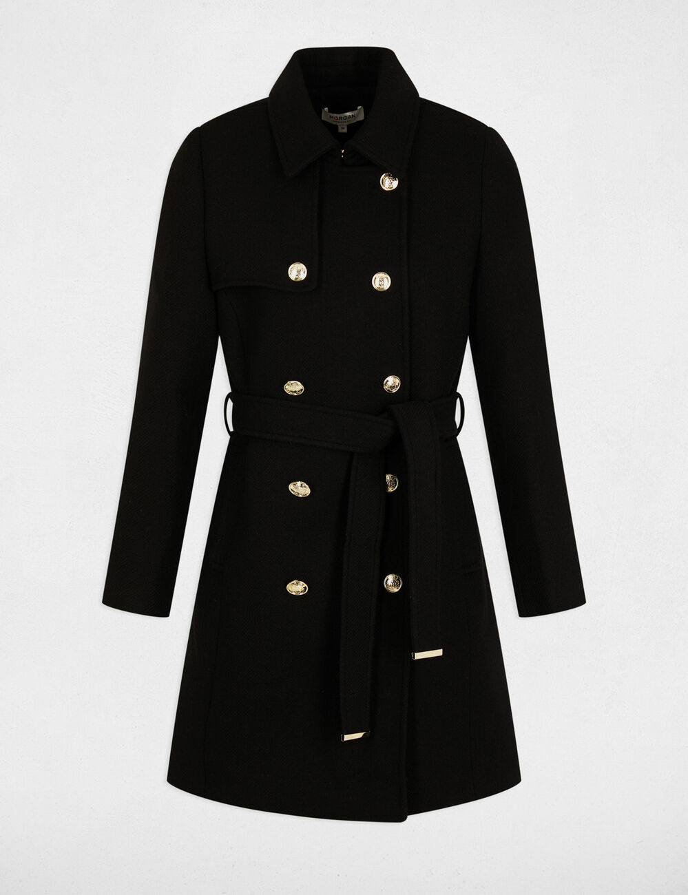 Manteau long ceinturé noir femme