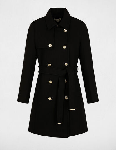 Manteau long ceinturé noir femme