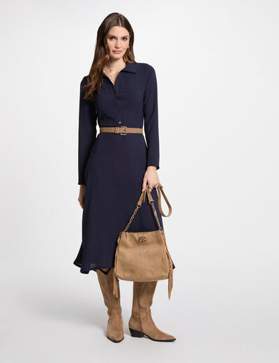 Fließendes, gerades Midikleid marineblau damen