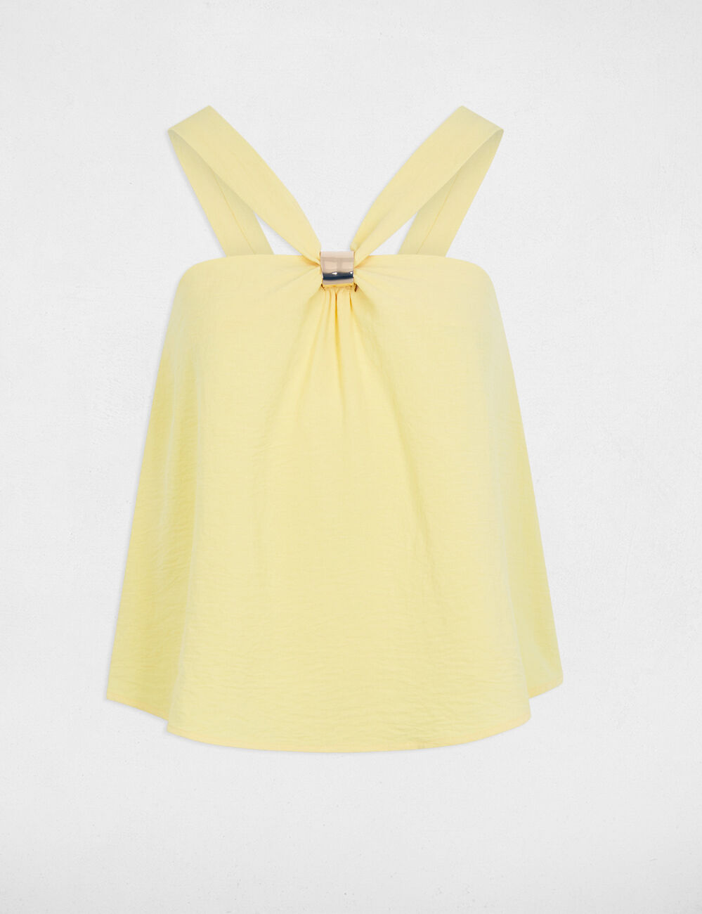 Top pliss&eacute; col montant jaune femme