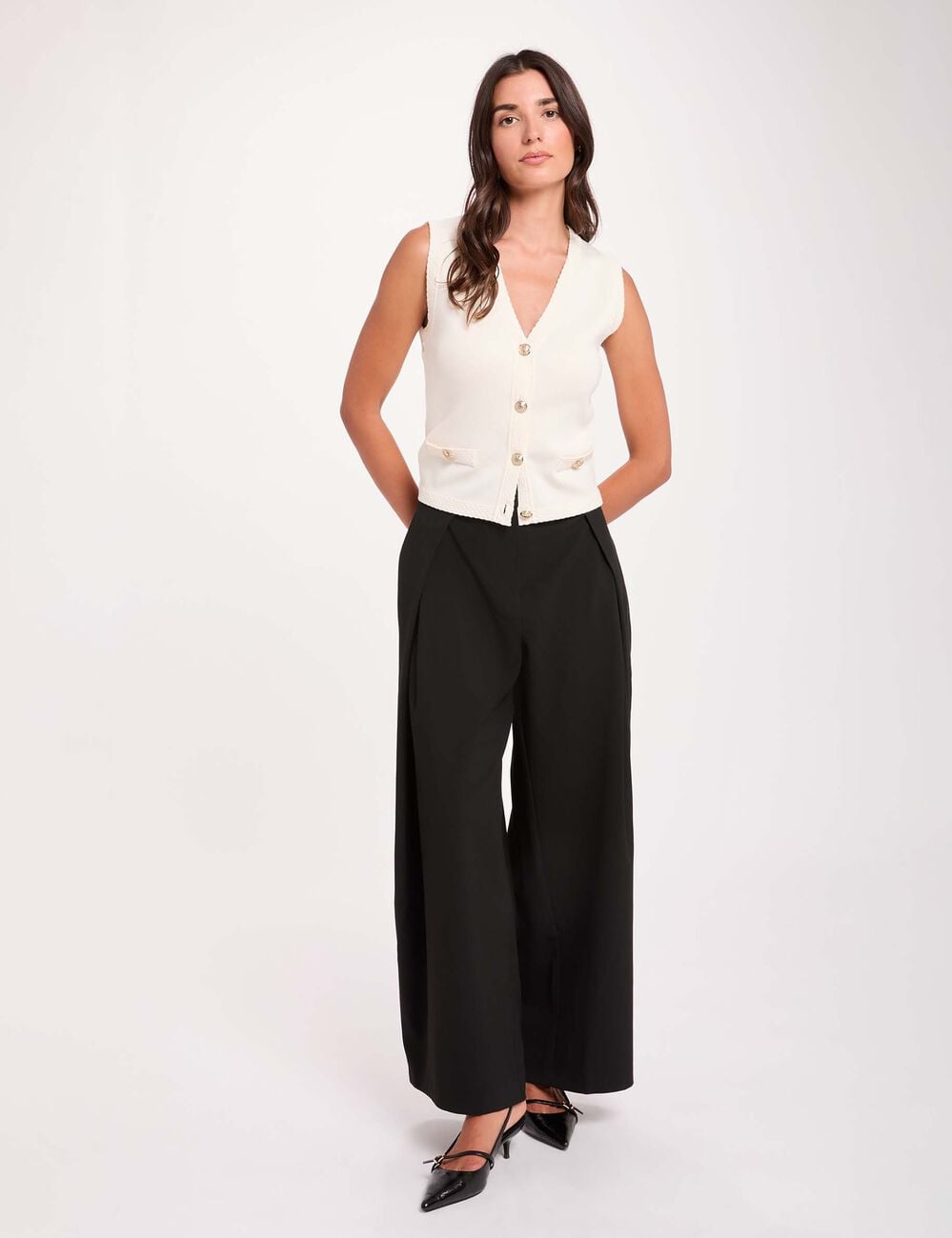 Weite hochgeschnittene Hose schwarz damen