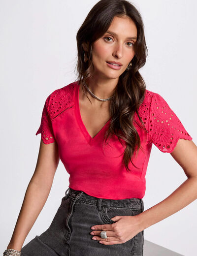 T-shirt manches courtes rose fushia femme