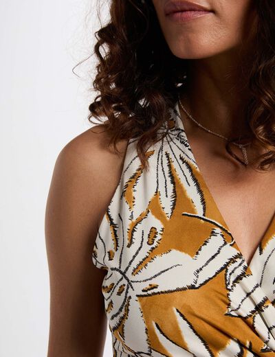 Satin-Top mit V-Ausschnitt senfgelb damen