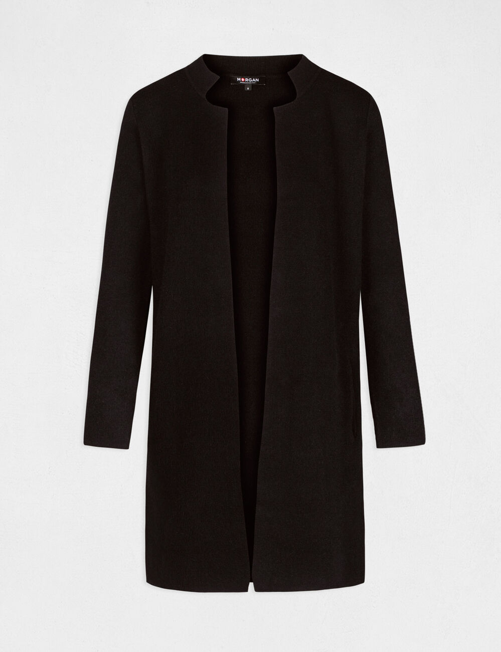 Gilet droit &agrave; col crant&eacute; noir femme