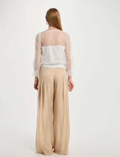 T-shirt manches 3/4 plumetis blanc femme
